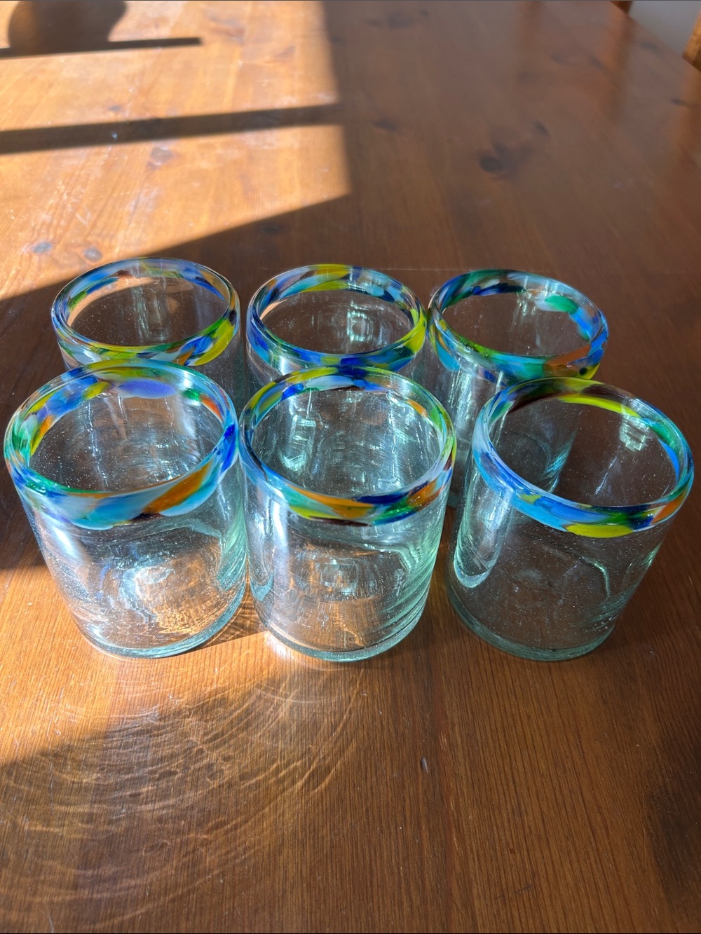 Orion Recycle Glass Confetti Rim Handblown Tumblers. Holds 12 Oz. Set Of Six.